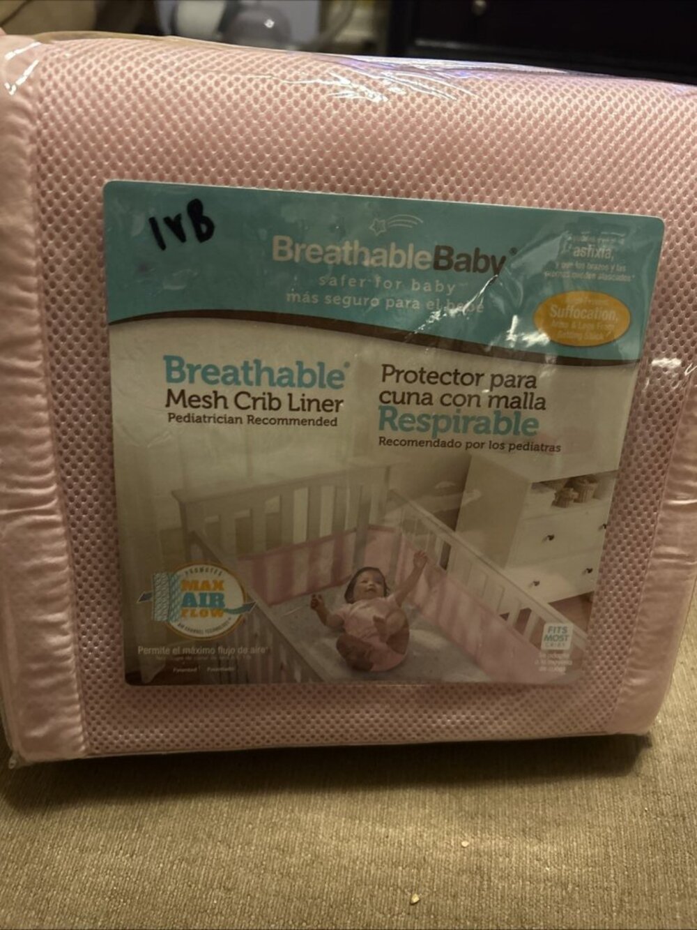 Breathable Baby Mesh Crib Pink Liner Bumper Fits Most Cribs Safe For Babies NEW